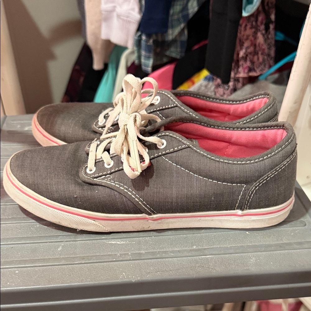 Vans Gray Canvas Sneakers with Pink Lining